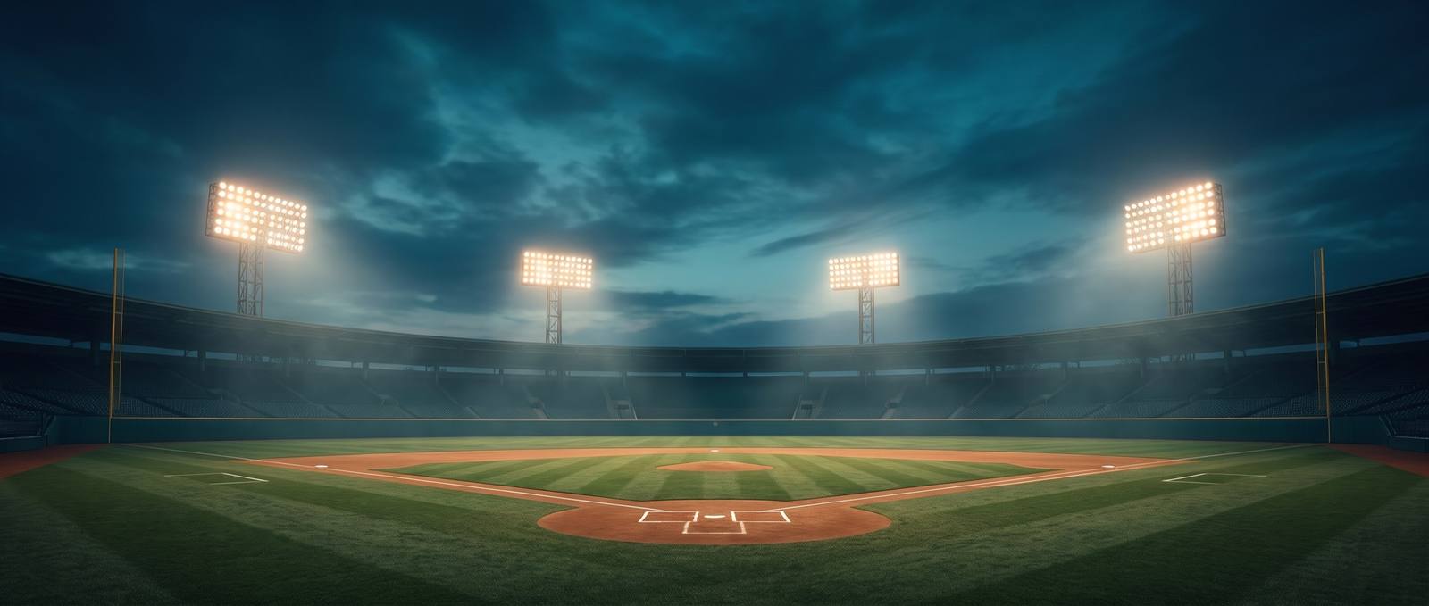 Baseball stadium under lights during a winter league game